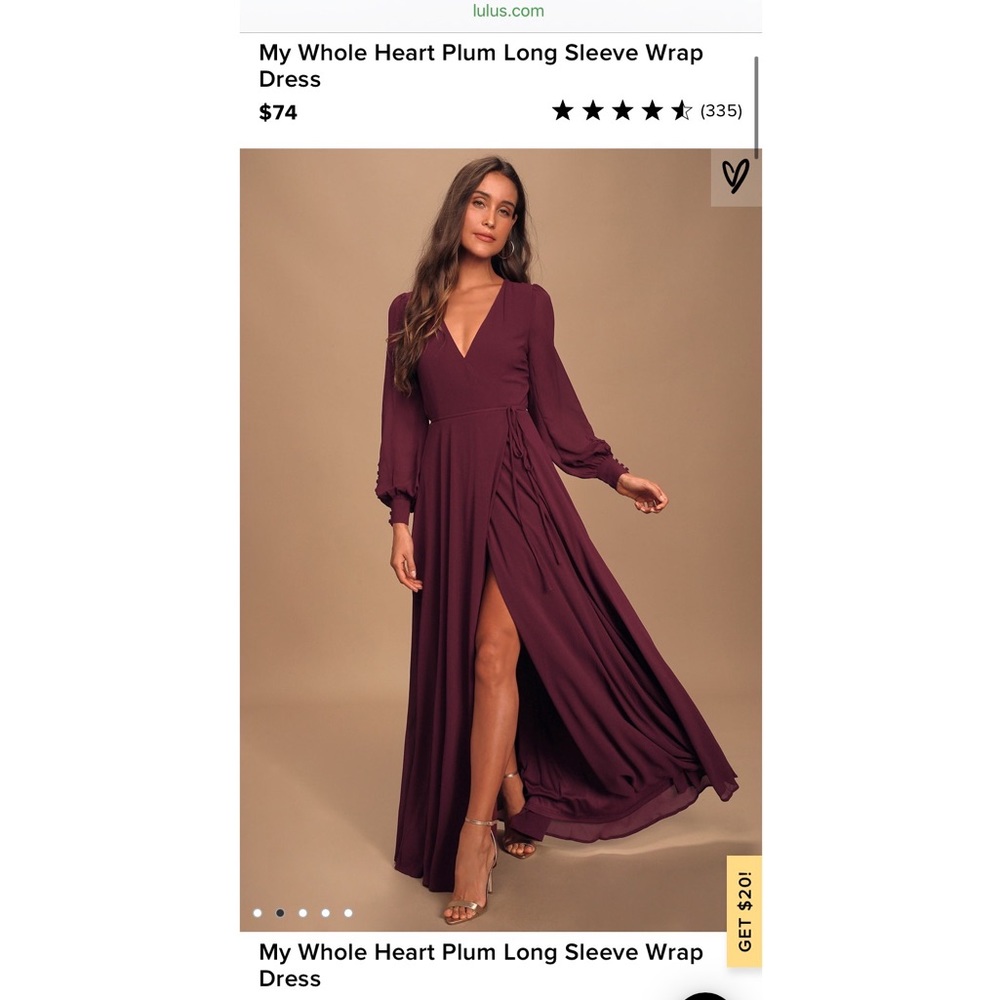Lulu’s My Whole Heart plum long sleeved wrap dress